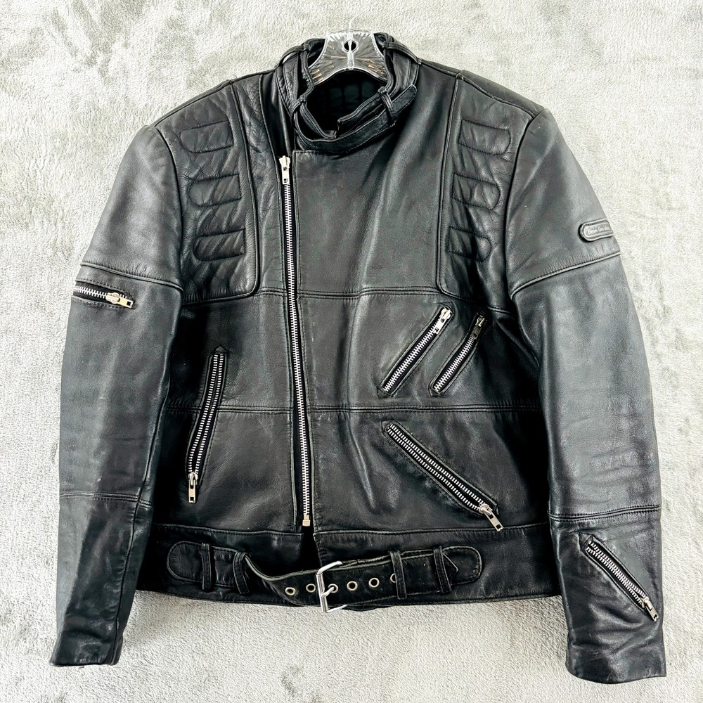 Hein Gericke Leather Moto Jacket‎ Mens 44 Black Motorcycle Biker Full Zip Padded